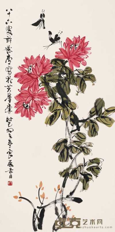 许麟庐 2001年作 花蝶图 立轴 98.5×48.5cm